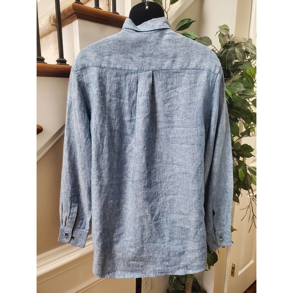 W.H. Belk Men's Blue 100% Linen Collared Long Sleeve Button Down Shirt Size L - Picture 6 of 11